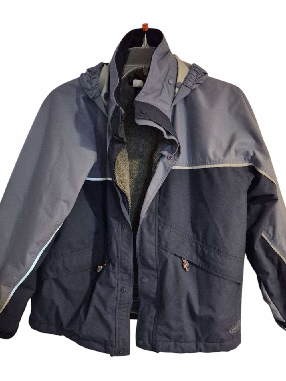 Patagonia Vintage Parka Jacket Kid’s Size 10 Blue Gray Zip Hood Fleece Lined